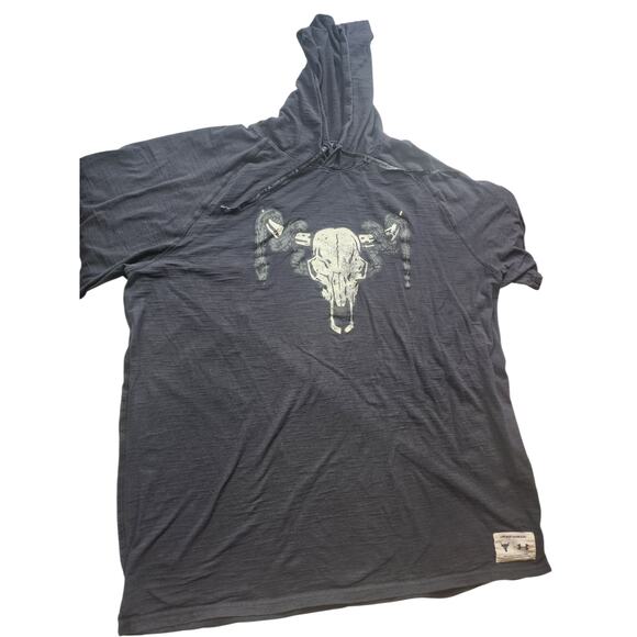 Under Armour Project Rock Hoodie Men XXL Bull Skull Graphic Short Sleeve Loose - Picture 4 of 16